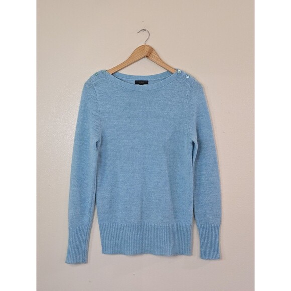 J. Crew Button Shoulder Wool Mohair Sweater Womens Size Medium Blue Preppy Boat - Picture 1 of 8